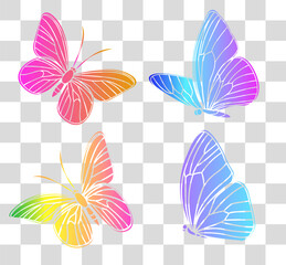Colorful butterflies illustrated in a vector style representing the beauty of spring and summer. Cyberpunk color gradient