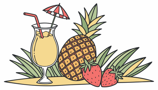 A vibrant isometric vector illustration of a tropical cocktail drink, complete with a small umbrella and fruit garnish. Ideal for summer parties, bar menus, or vacation themes
