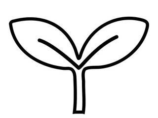 Black outline of seedling sprout isolated on white background, graphic illustration. concept of plant, growth, nature, botany, young leaf, eco-friendly design element