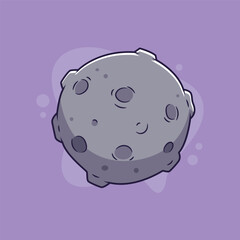 Cartoon Asteroid with Craters on a Purple Background