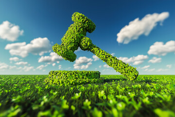 Eco friendly gavel on green grass, symbolizing legal protection of nature and environmental regulation