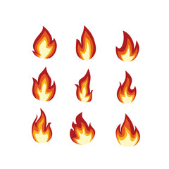 set of fire icons,a vector set of burning flames on a white background 