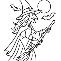Premium Halloween Witch Outline Drawing