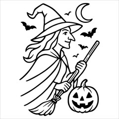 Halloween Witch Outline Drawing 