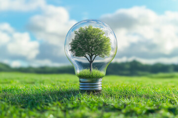 Tree powered light bulb visual, great for promoting green energy, sustainability, and eco innovation