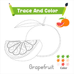 Handwriting Practice. Trace And Color The Grapefruit Which Is Perfect. Vector Illustration Adobe Stock