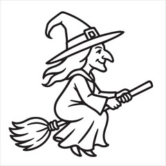 Premium Halloween Witch Outline Drawing