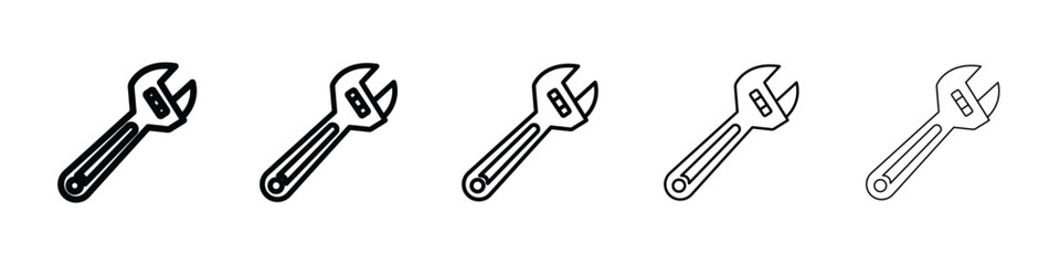 Adjustable wrench icon logo in stroke lines collection