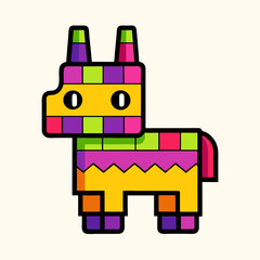 Vibrant and Colorful Geometric Pinata Donkey Illustration on a Cream Background