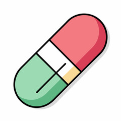 Graphical representation of a two colored capsule medication with geometric sections