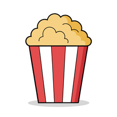 Cartoon popcorn bucket with red and white stripes is on display