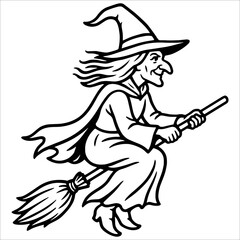 Halloween Witch Outline Drawing