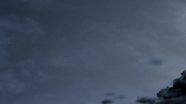 dark storm clouds are moving with lightning fast at viewer 3d rendering, Side view .