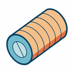 Cartoon Illustration of an Isometric Cylinder Shaped Object in Blue and Peach