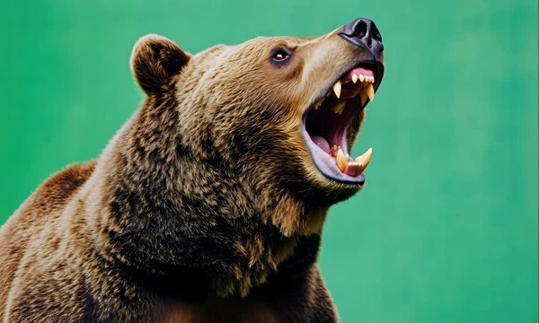Grizzly Bear Roaring on Green Screen Background