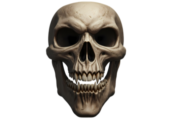 A Glowering Gaze A Detailed Rendering of a Human Skull isolated on transparent baackground