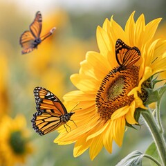 close up bright sunflower butterfly