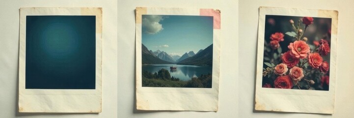 Overlapping Polaroid photo frames; old & new, clean background , instant camera, graphic, still life