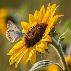 close up bright sunflower butterfly