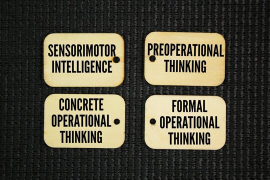 What are the 4 steps of development? sensorimotor intelligence, preoperational thinking, concrete operational thinking, and formal operational thinking