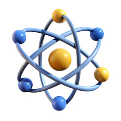 3d rendered illustration of an atom with orbitals and subatomic particles PNG file isolated on transparent background cut out, clipping path, social media.
