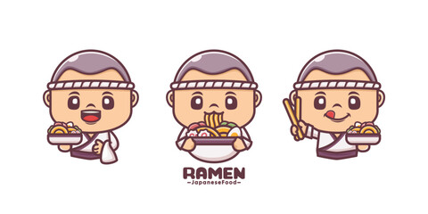 cute cartoon mascot design with japanese food ramen