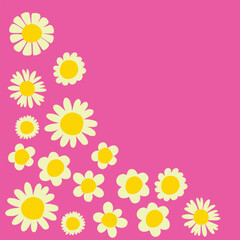 Pink cute frame with a place for an inscriptionwith vintage daisy flowers. Pink pattern. Retro floral vector background surface design, stationery, covers. 60s, 70s, 80s style. Vector illustration