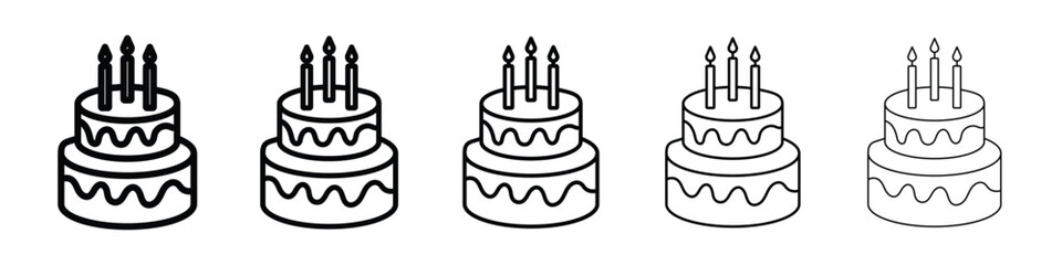 Cake birthday icon logo in stroke lines collection