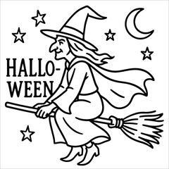 Halloween Witch Outline Drawing