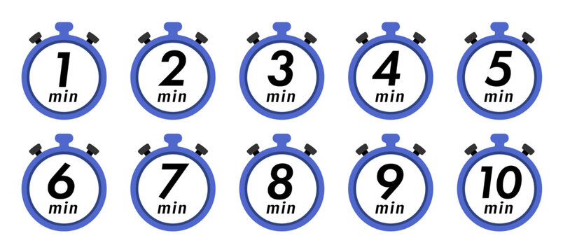 残り時間を表示するタイマー/ストップウォッチ/時計のアイコンイラストデザインセット(timer clock stopwatch 1min 2min 3min 4min 5min 6min 7min 8min 9min 10min 15min 20min 25min 30min 残り時間 シンプル アイコンイラスト ベクター 編集可能 青)