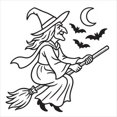 Premium Halloween Witch Outline Drawing