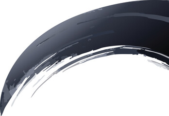 Vector brush stroke in bold black ink, dynamic and textured paintbrush effect, curved brush mark with rough edges, on white background, artistic Japanese sumi-e style