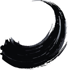 Vector brush stroke in bold black ink, dynamic and textured paintbrush effect, curved brush mark with rough edges, on white background, artistic Japanese sumi-e style