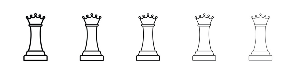 Chess queen icon logo in stroke lines collection