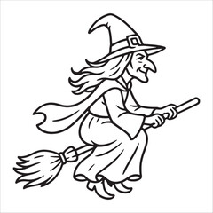 Premium Halloween Witch Outline Drawing