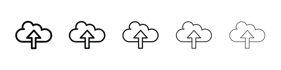 Cloud upload icon logo in stroke lines collection