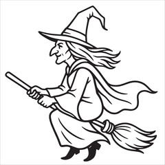 Premium Halloween Witch Outline Drawing