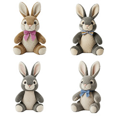 Fototapeta premium Cute stuffed bunnies in various colors with bow ties sitting 