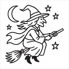 Premium Halloween Witch Outline Drawing