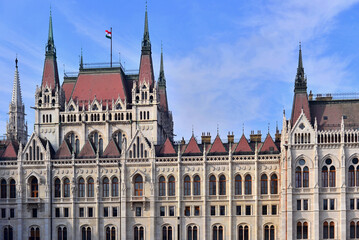 Fototapeta premium The imposing Hungarian Parliament building on the banks of the Danube River in Bubapest. Budapest is an amazing city