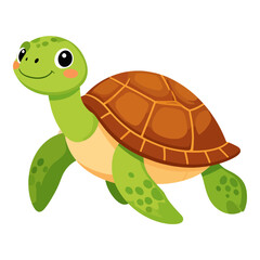 Obraz premium A cartoon sea turtle with a light brown shell green skin and a smiling face