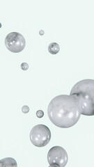 Abstract 3D vertical flying flowing white green marble bubbles liquid reflection sphere connection render picture monochrome light backgrounds harmony elegance fashion trendy brand advertisement