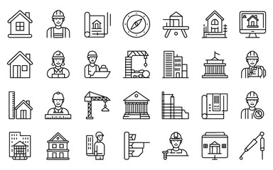 "Outline Icon Set – Building, Architecture, House & Design | Editable Stroke Vector Collection"