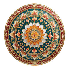 Naklejka premium Ornate circular mandala design with intricate floral patterns and gemstones