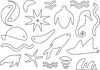 Marine Life Silhouettes Vector Set
