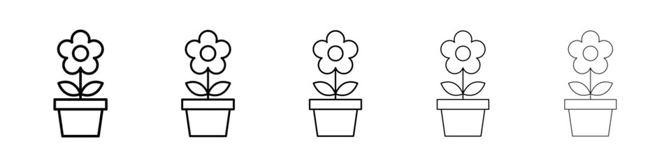 Flowerpot icon logo in stroke lines collection