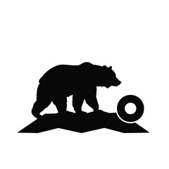 Black Bear Silhouette Walking Map Icon White Background