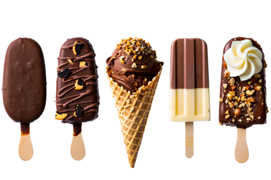 Assortment of ice cream treats on white background on transparent background , no background 