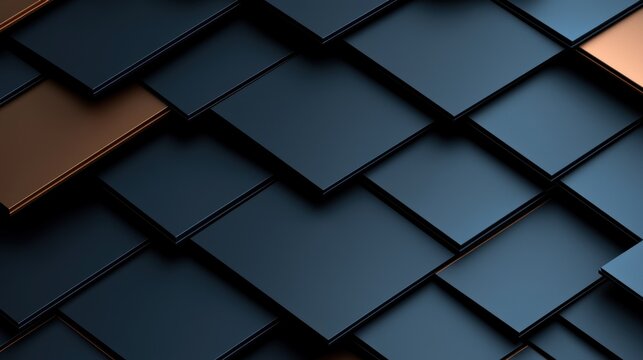 Abstract geometric pattern of overlapping dark squares with a copper accent, showing a futuristic design