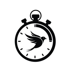 Black Silhouette Bird Stopwatch Icon Vector Graphic